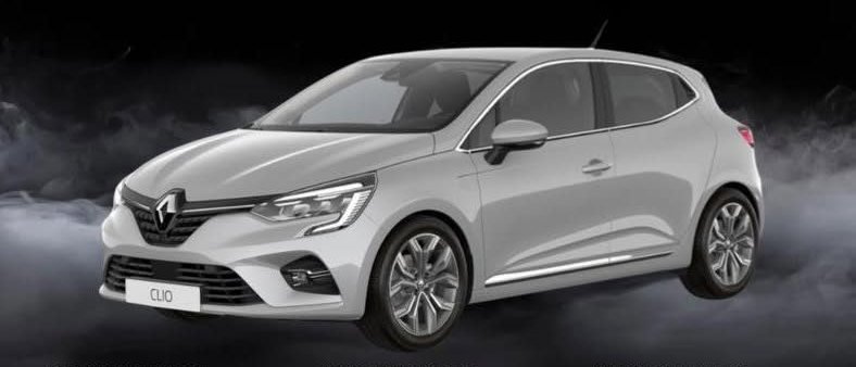 Renault Clio grise vue de trois quarts avant